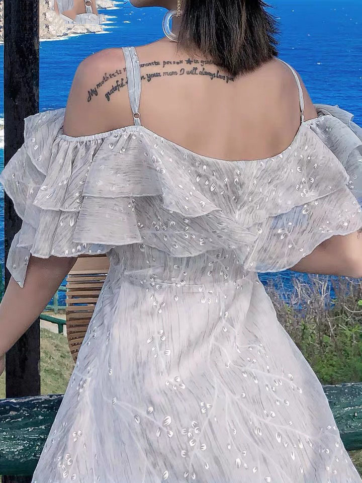 Women Slim Ruffle Maxi Sundress Fairy Elegant Party Vacation Tropical Beach Straps Dress Vintage Korean Runway Vestidos 210421