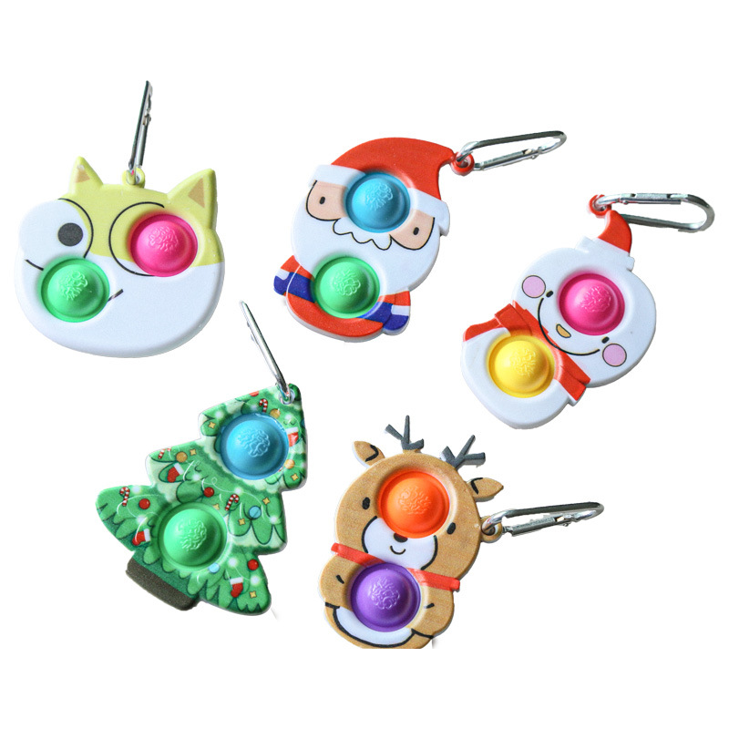 Christmas Tree Santa Claus Elk Snowman Dog Pop It Push Fidget Toy with Keychain Ring Stress Relief Autism Popit Squeeze Toys Gifts for Adult Children 