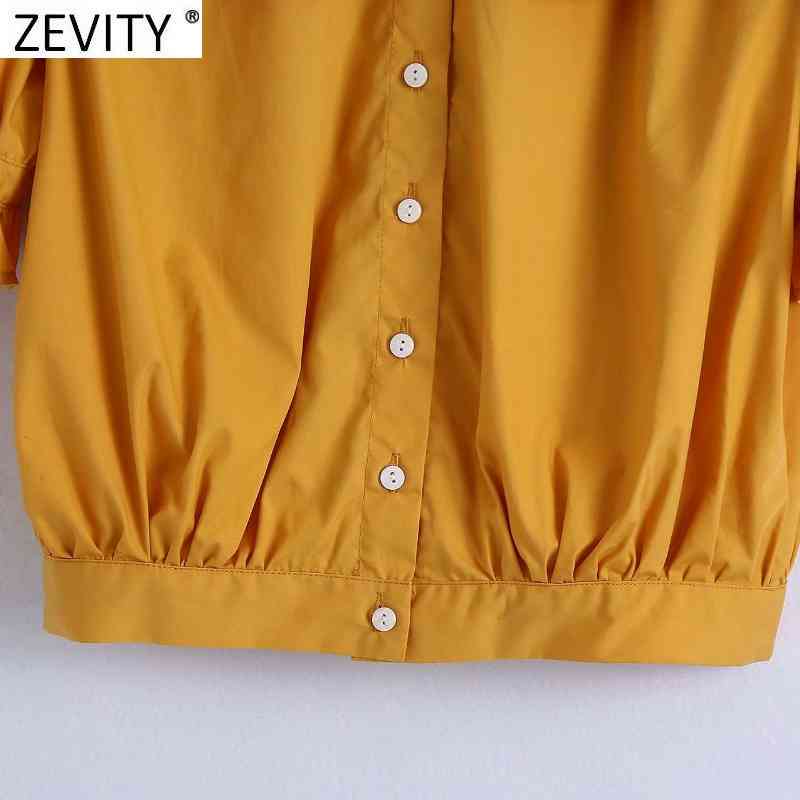 Women Sweet Agaric Lace Peter Pan Collar Solid Short Shirt Female Puff Sleeve French Style Blouse Roupas Chic Tops LS9197 210420