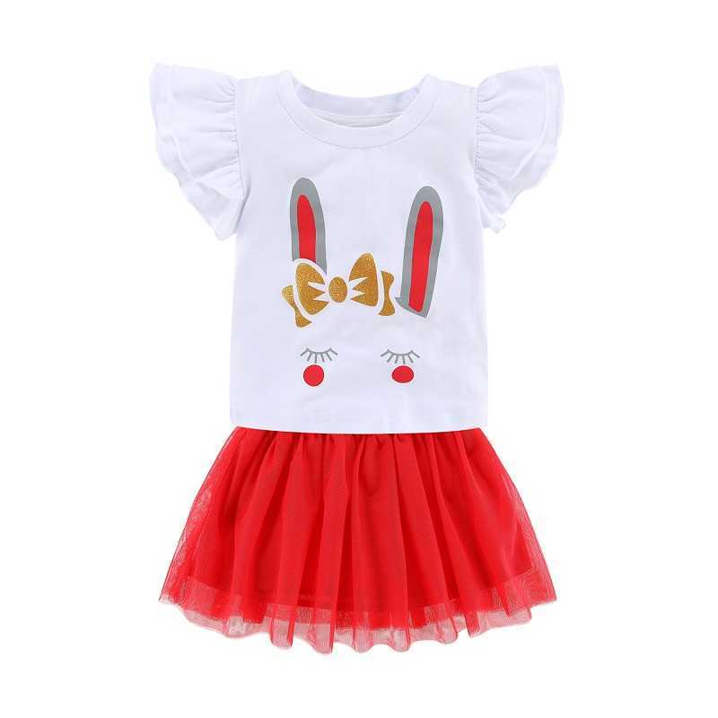 Mudkingdom Sparkly Girls Outfits Bunny Shirt and Tutu Skirt Set for Little Girl Cute Rabbit Clothes Children Summer Suit 210615