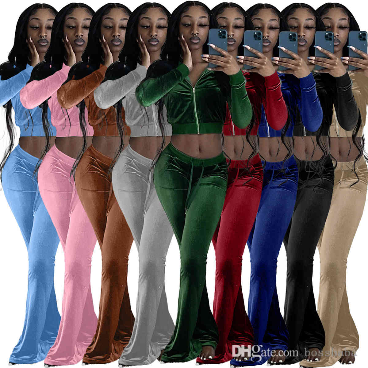 Women Velvet Tracksuits 2 Two Piece Outfits Zipper Pocket Long Sleeve Jacket + Bell Bottom Wid Leg Pant Matching Set XS-XXL, Sky blue
Women Velvet Tracksuits 2 Two Piece Outfits Zipper Pocket Long Sleeve Jacket + Bell Bottom Wid Leg Pant Matching Set XS-XXL, Sky blue