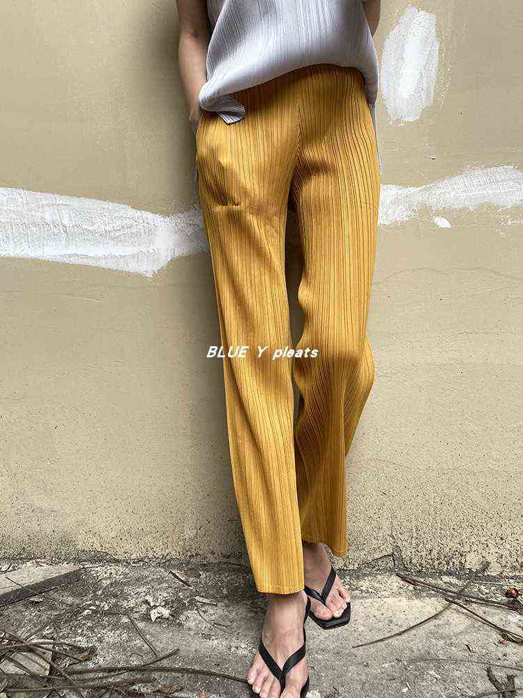 Miyake pleated pants women fall clothing color summer Korean high waist casual classic basic Ankle-Length straight 211115