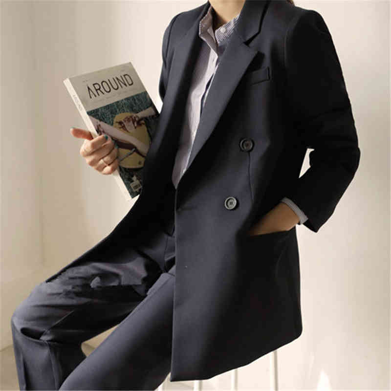 Formal Gentle Chic Slim Elegant Plus Size OL Blazers+ Stylish High Waist Wide Leg Pants Suits All Match 2 Piece Sets 210421