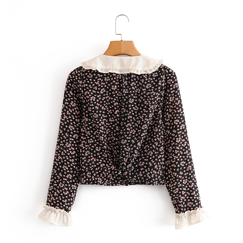 Doll Collar Floral Trumpet Sleeve Retro Fashion Chic Female Shirt Korean Harajuku Single-breasted Women's Tops 210507