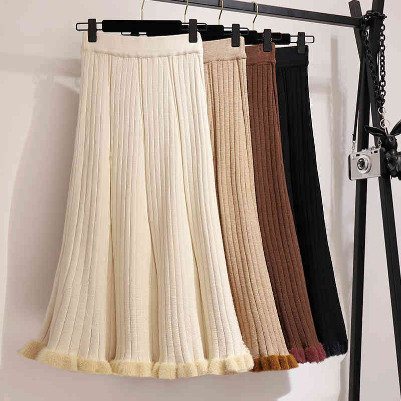 Skirts Autumn Winter Cashere Blend Pleated Long Knit Skirt Drape Thick Flounced Rib Knitted A-line Calf Coffee Apricot L34R, Black-1
Skirts Autumn Winter Cashere Blend Pleated Long Knit Skirt Drape Thick Flounced Rib Knitted A-line Calf Coffee Apricot L34R, Black-1