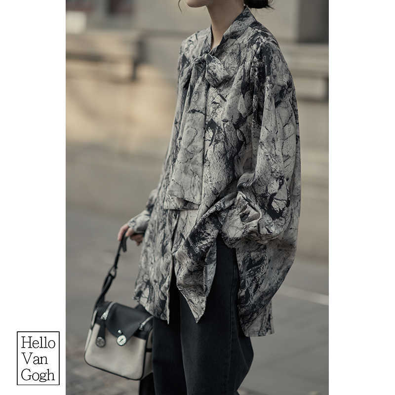 VANOVICH Printed Lapel Long Sleeves Shirts Female Spring and Summer Wild Print Europe Fashion Casual Women Blouses Tops 210615Z