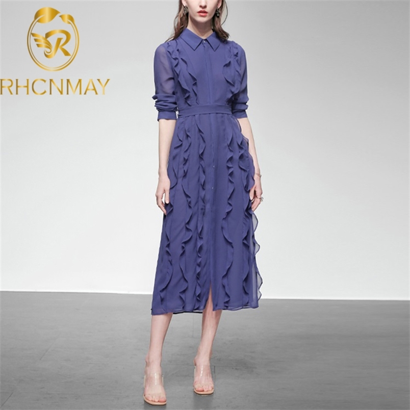 Summer Runway Women Vintage Ruffles Chiffon Long Dress Femme Short Sleeve Bow Elegant Party Holiday Maxi Vestidos 210506