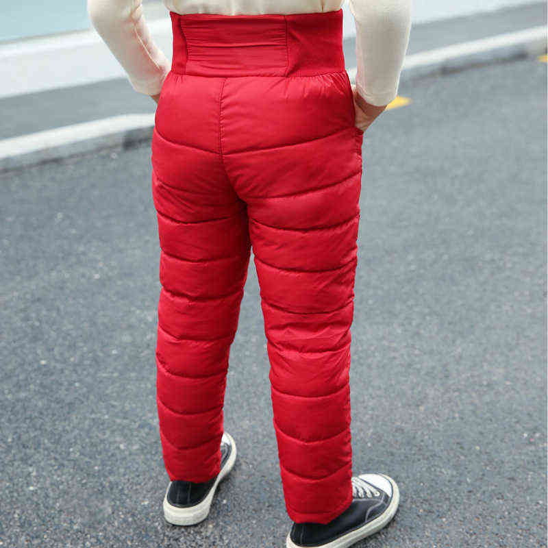 Child Girl Boy Winter Pants Cotton Padded Thick Warm Trousers Waterproof Ski 10 12 Year Elastic High Waisted Baby Kid Pant 211103