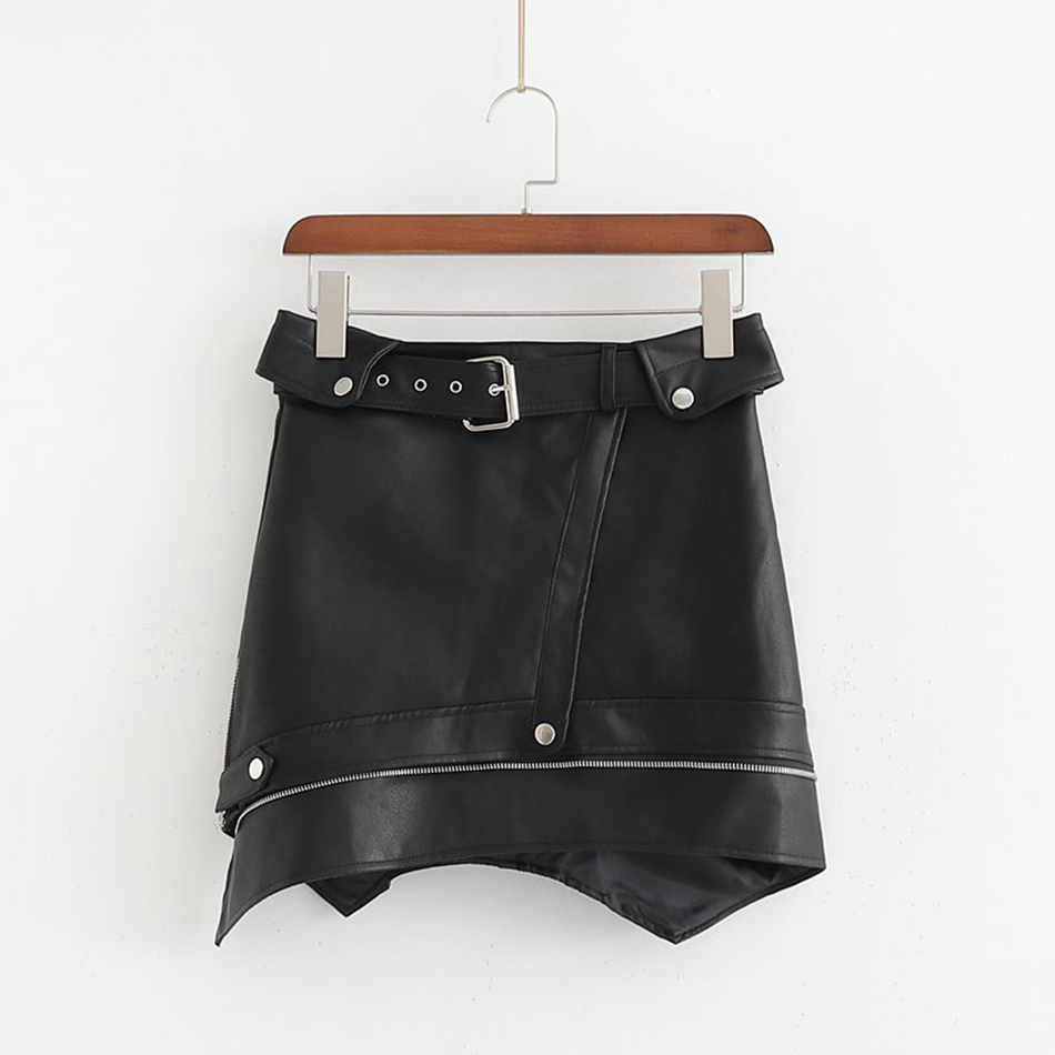 Faux Leather Ladies Mini Skirt Black Pu Belt Zipper High Waist Women Summer Fashion Clothes 210525
