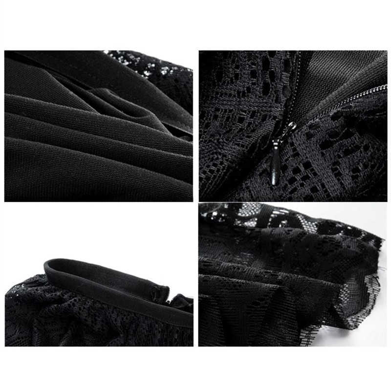 elegant Elastic High Waist Lace pleated skirt Womens Korean Elegant Casual A-line Black Long Skirt Female Summer clothes 210619wtt