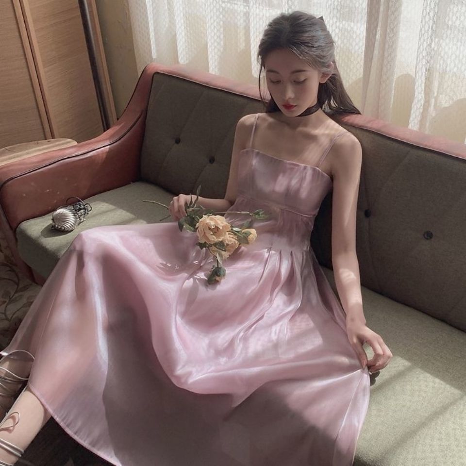 Summer Thin Camisole Dress women Sleeveless Elegant Fairy Strap Dress Evening Party Dress Females Korean Style Office Lady 210521