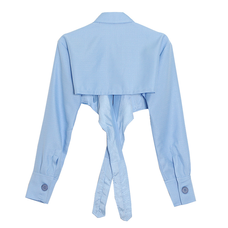 Cross Lace Up Shirt For Women Lapel Long Sleeve Casual Short Blouse Female Fashion Clothing Spring Style 210524