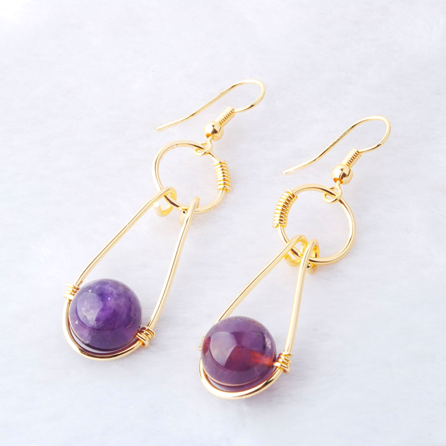 WOJIAER Plated Gold Jewellery for Female Long Earrings Hook Dangle Natural Spectrolite Stone Round Beads Pendant Earring BO953