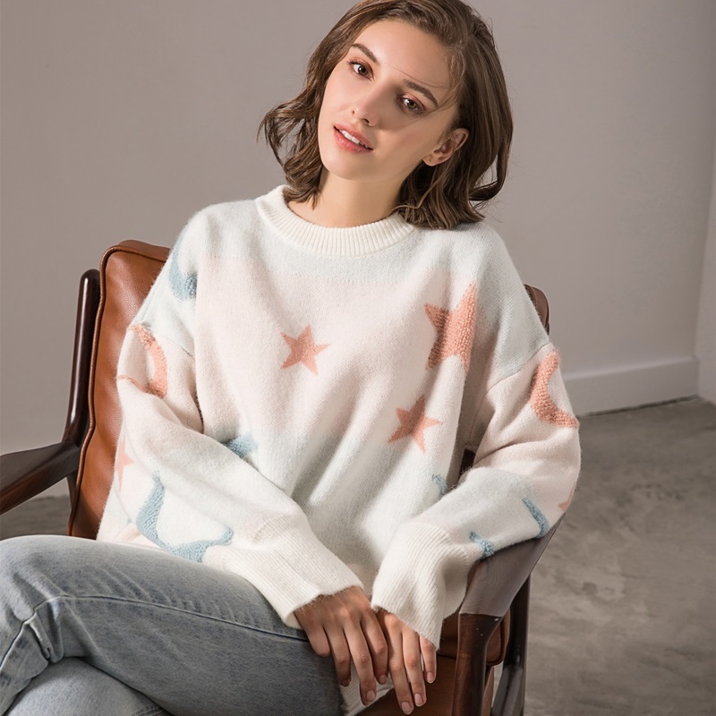 Sweater Female O Neck Loose Plus-sized Stars Geometric Pullover Knitting Long Sleeve Women's 102i 210420