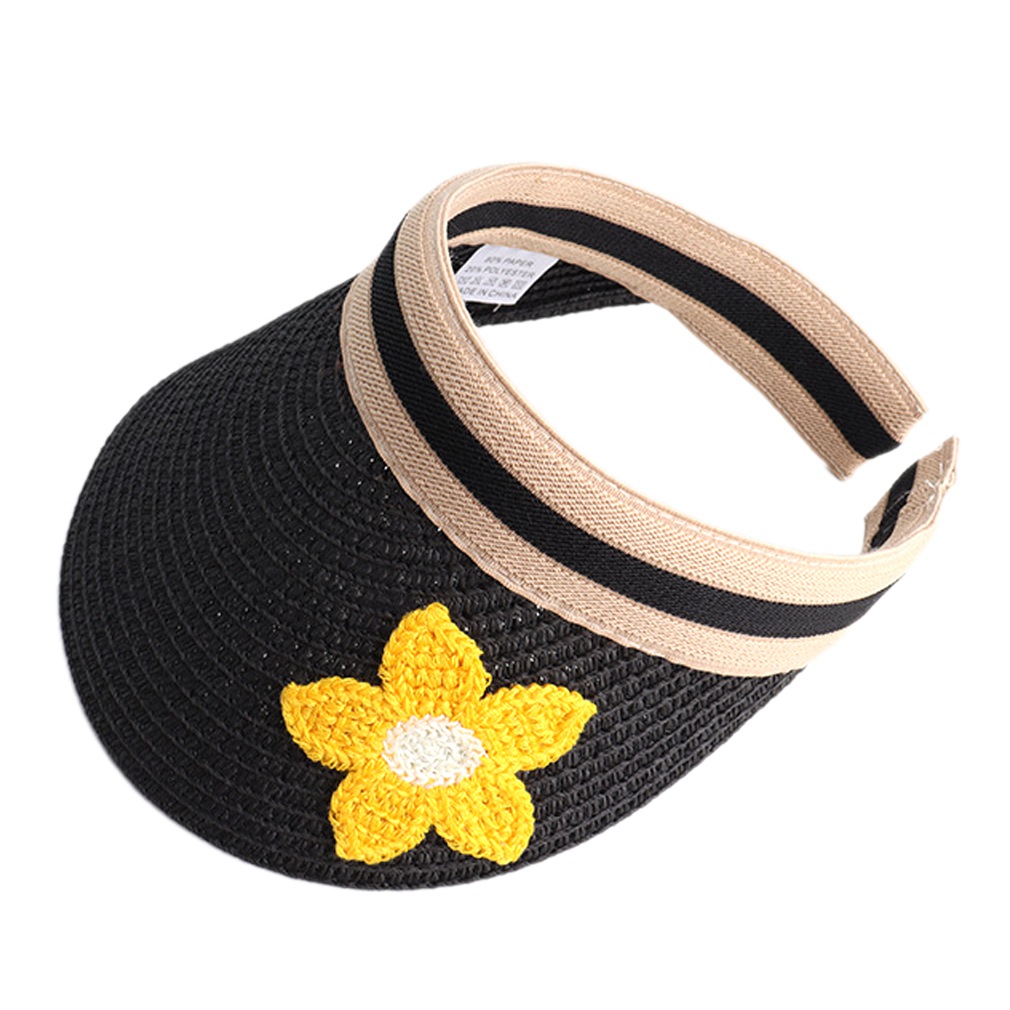 Women Girls Straw Visor Cap Outdoor Summer Beach Party Sun Hat UV Protection Fruit Flower Wide Brim