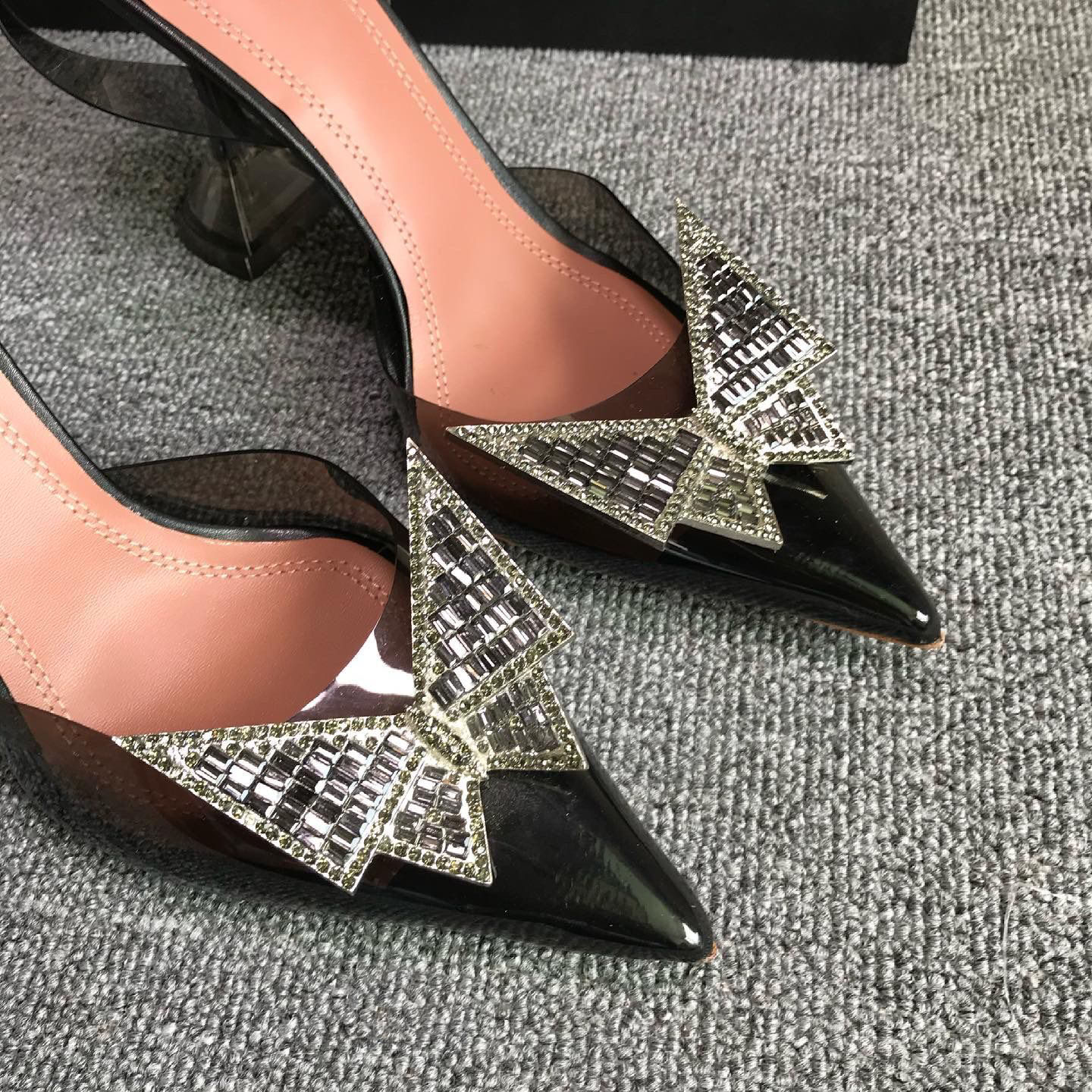 Bow tie flower buckle women's sandals crystal swimming pool banquet shoes transparent material PVC wine cup high heel shoelace box size 35-40