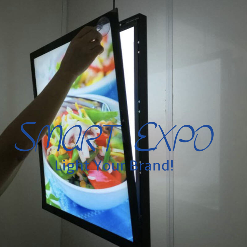 Advertising Display 60*80cm Ceiling Hanging Double Side Aluminum Magnetic Light Box with Hang Set Wooden Case Packing