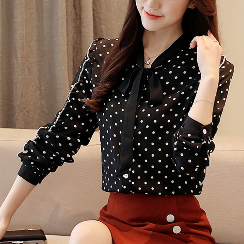 Red Chiffon Blouse Shirt Long Sleeve Women Shirts Fashion s Tops and s Bow Collar Office 1318 40 210427