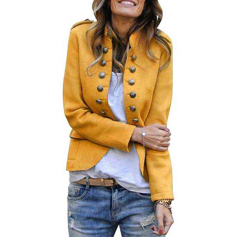 Blazer Women jackets Long Sleeve Row Buckle Self-cultivation Small Suit Loose Yellow Red Coat Pattern Style Femme Mujer 211122