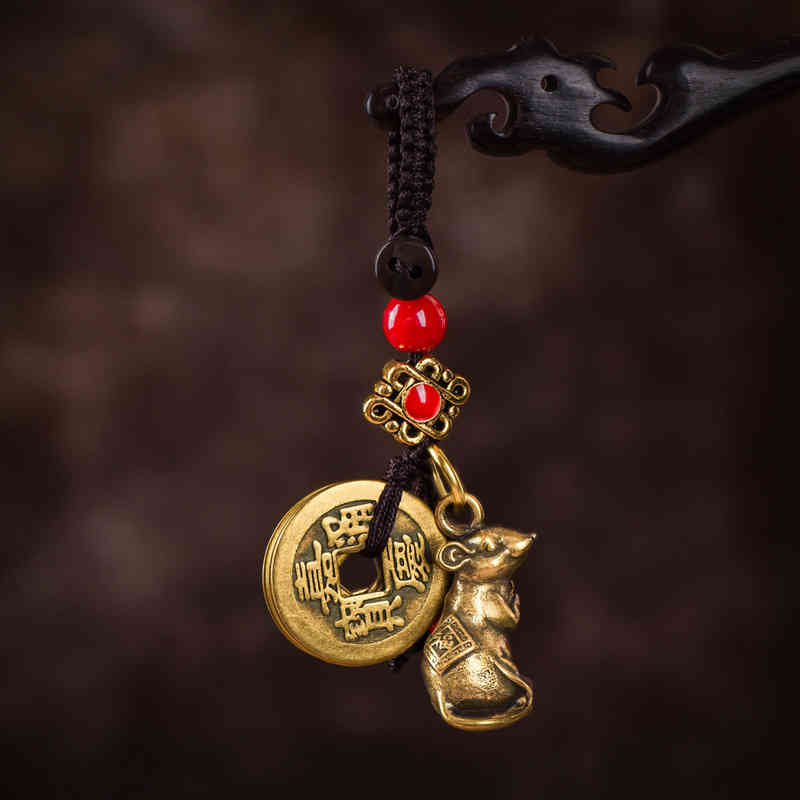 Key Rings Brass Mouse Car Chain Pendant Chinese Style Bag Creative High-grade Jewelry Men and Women