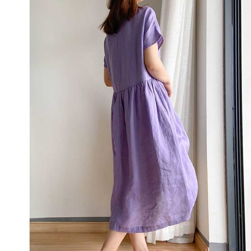 VANOVICH Women's Dress Summer Solid Color Pluz Size Short Sleeve Round Collar Korean Style Women Clothing 210615