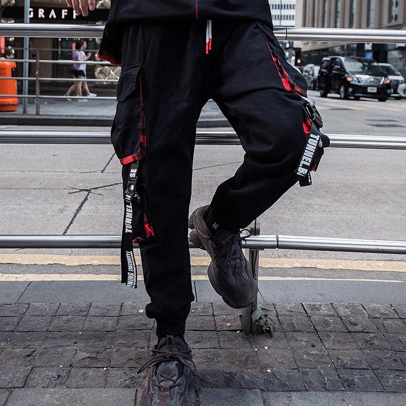 Black Cargo Pants Men Japanese Streetwear Jogger Harajuku Fashion Hip Hop Loose Trousers Male Ribbons Casual Sport Clothing Men's