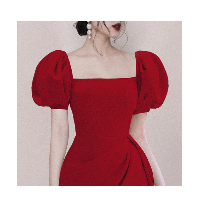 Elegant Fashion Vintage Dress Women Summer Puff Sleeve High Waist Ruched Slim Short Party Female Vestidos 210519