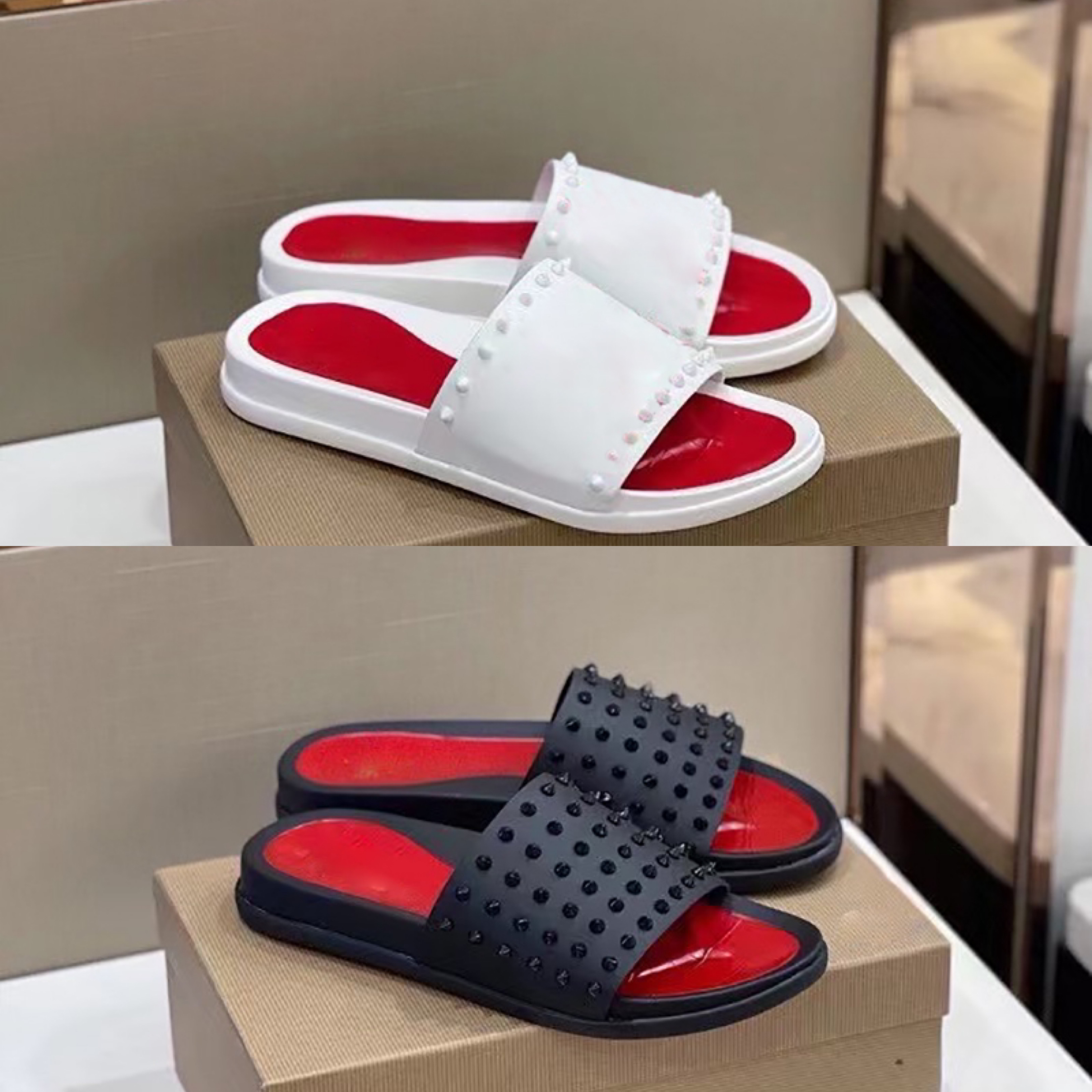 Men Red Bottom Spikes Slipper Designer Rivets Shoes Black White sandal Luxury Fashion Studded Slippers Summer Beach flip flops 4Colors With Box 300, Sock
Men Red Bottom Spikes Slipper Designer Rivets Shoes Black White sandal Luxury Fashion Studded Slippers Summer Beach flip flops 4Colors With Box 300, Sock