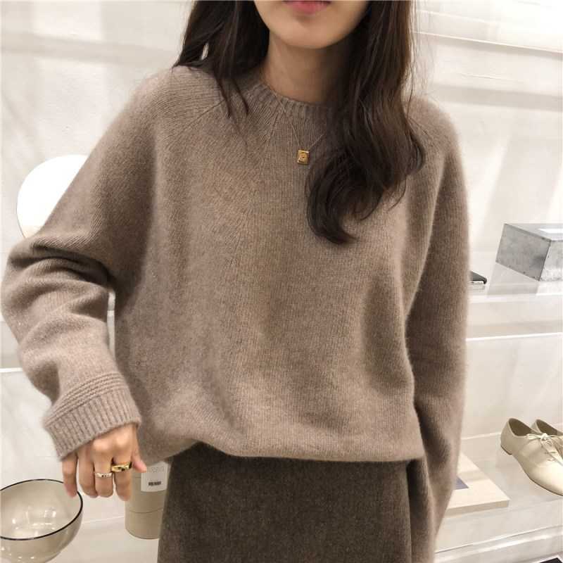 Autumn Winter Cashmere Sweater Women Fashion Round Neck Loose 100% Wool Batwing Sleeve Plus Size Pullover 211011Z