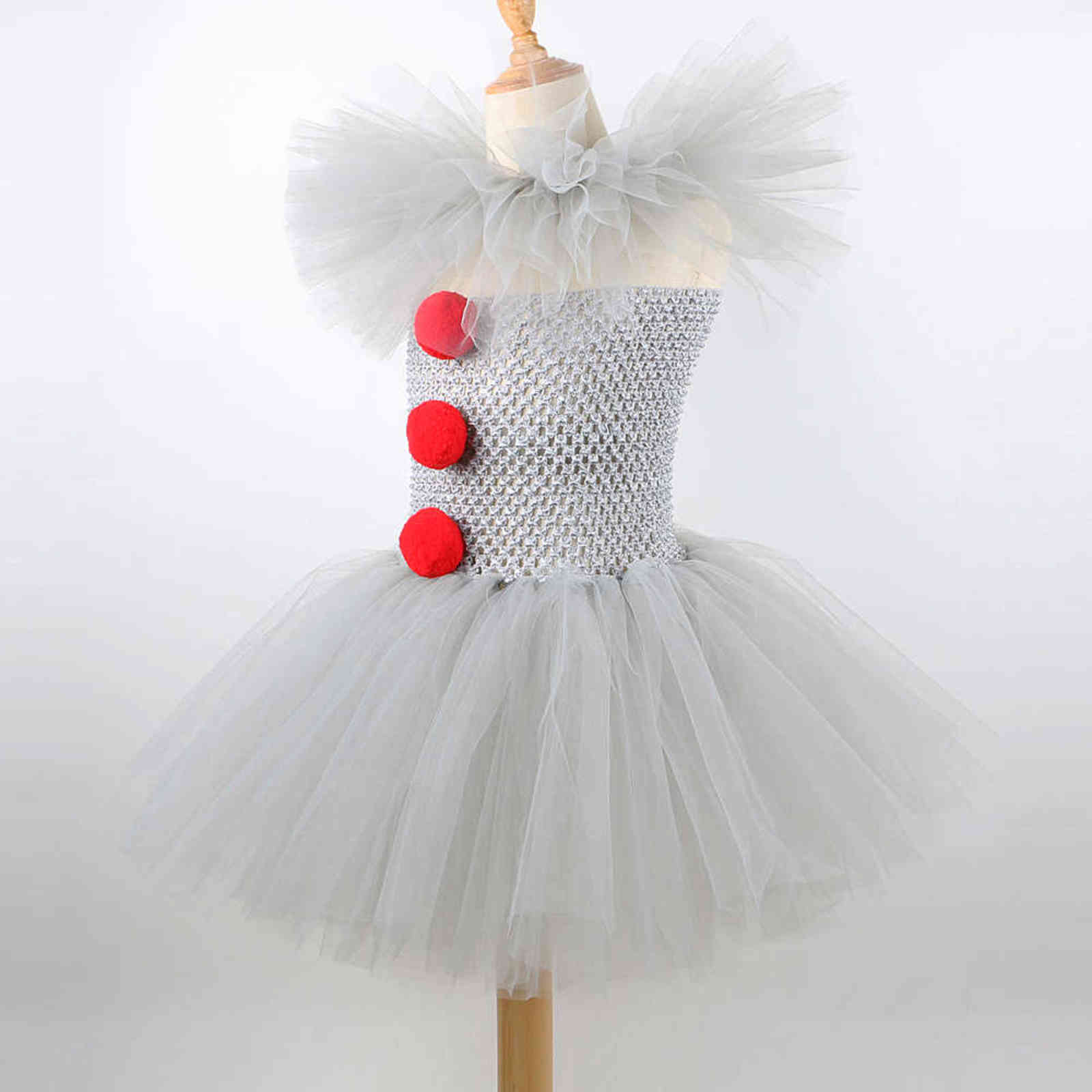 Joker Pennywise Tutu Dress for Girls Kids Cosplay Clown Costume Children Halloween Fancy Dresses Princess Girl Party Outfit Gray 211130