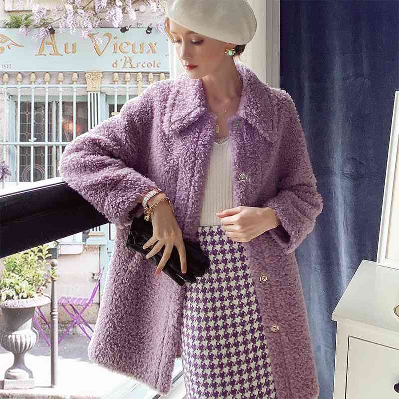 Dabuwawa Elegant Women Sheep Wool Fur Coat Winter Soft Female Jacket Coat Long Sleeve Casual Thick Outwear Ladies DT1DFR017 210520