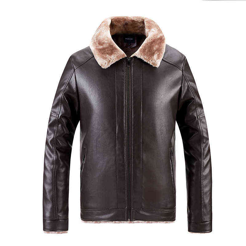 Winter Men Leather Jacket Vintage Motorcycle Fur Lined Lapel Faux Warm Suede Coat Mens 211111