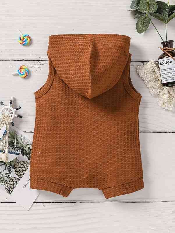 Baby Button Front Waffle Knit Hooded Romper SHE