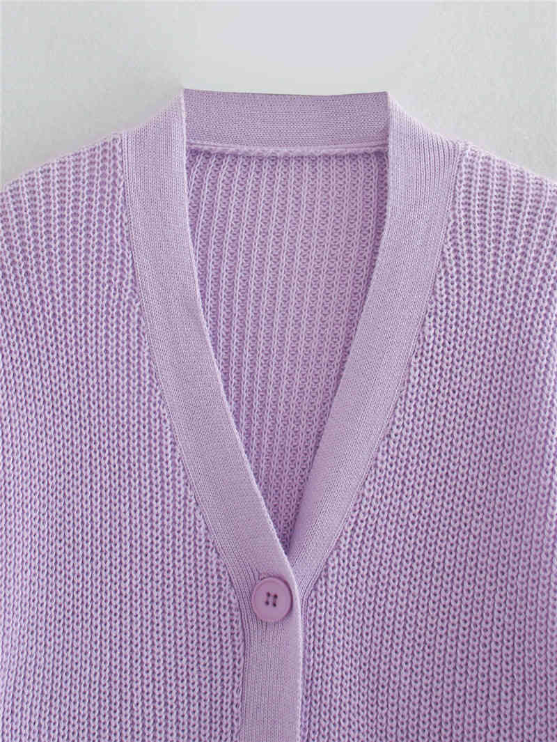 Purple drop-shoulder sleeves V-neck thin slim solid stretch autumn winter knitted sweaters cardigans for woman 210508