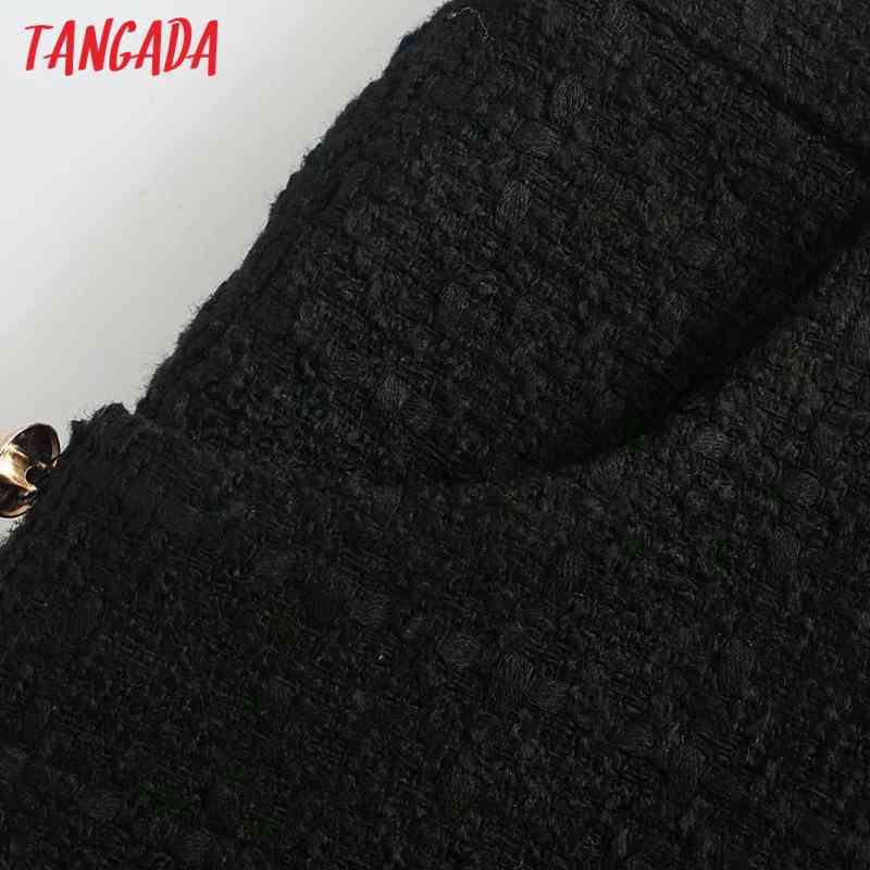 Women Elegant Black Tweed Buttons Decorate Zipper Pockets Female Retro Casual Shorts Pantalones 4M04 210416