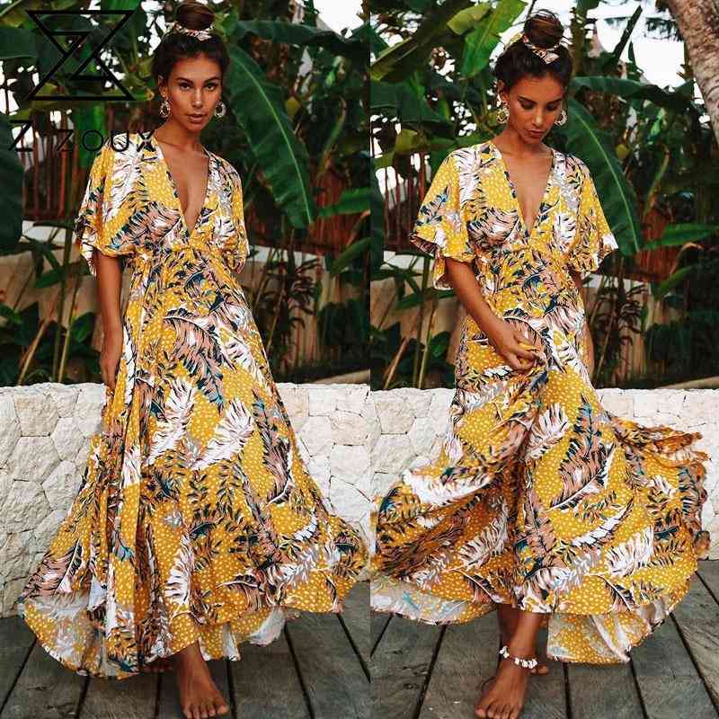 Women Dress Deep V Neck Short Sleeve Printed Bohemia es Sexy Long Print Floral Maxi Summer Beach es 210524, Yellow
Women Dress Deep V Neck Short Sleeve Printed Bohemia es Sexy Long Print Floral Maxi Summer Beach es 210524, Yellow