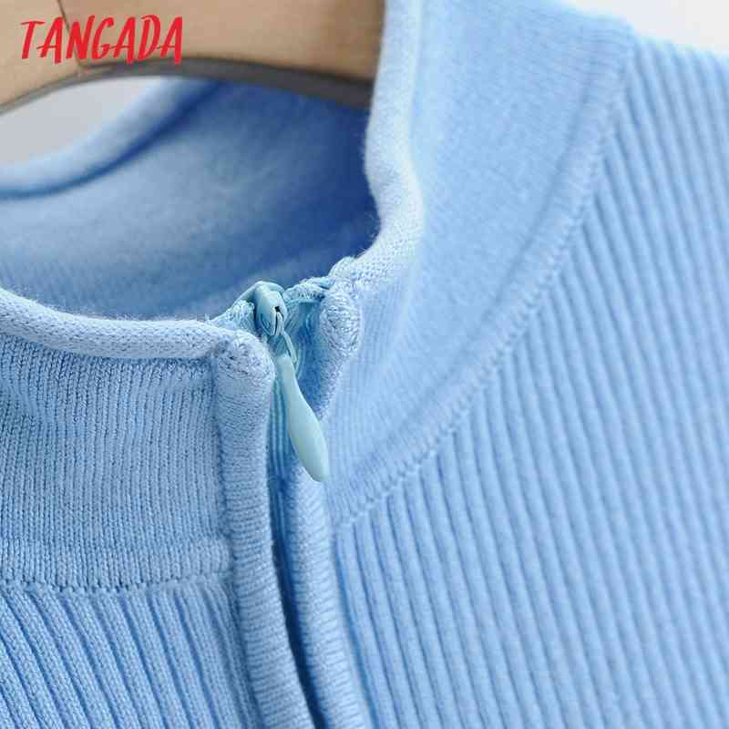 Fashion Women Solid Sweater Sleeveless Zipper Ladies Mini Dress 4P03 210416