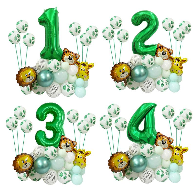 Party Decoration Happy 1 2 3 4 5 Years Birthday Safari Animal Balloons Set Baby Shower It039s A Boy Forest Jungle Green Foil Nu2696315590