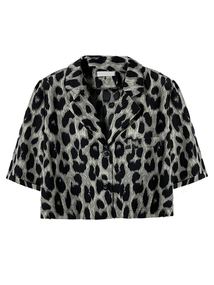2style Vintage Notched Short Sleeve Leopard Blouse Women Fashion Camisas Mujer Casual Blusas Print Summer Tops 210429