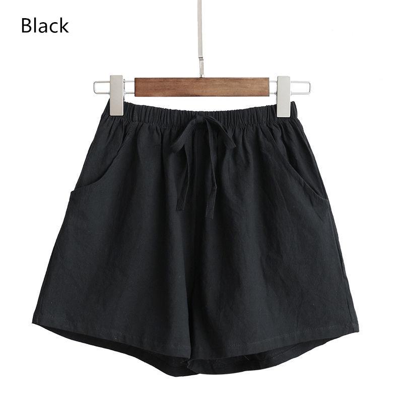 Women Summer Wide Leg Shorts Female Loose Cotton Solid Bow Candy Color Casual Elastic Waist Student Bottom Women's