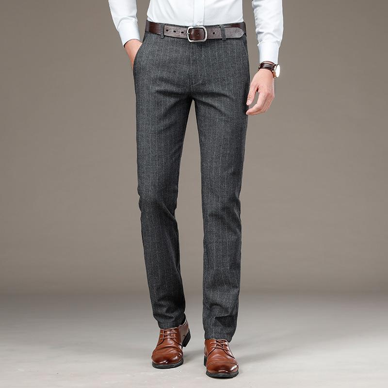 29-40 Formal Dress Pants Men Fashion Cotton Office Straight Trousers Mens Stretch Striped Wedding Pant For Business Male Men's
