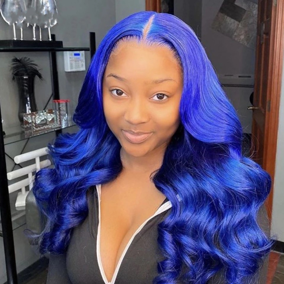 Blue Lace Front Wigs Long Deep Water Wave Burgundy Red /Orange Colored Synthetic Wig Soft Hair Glueless Cosplay