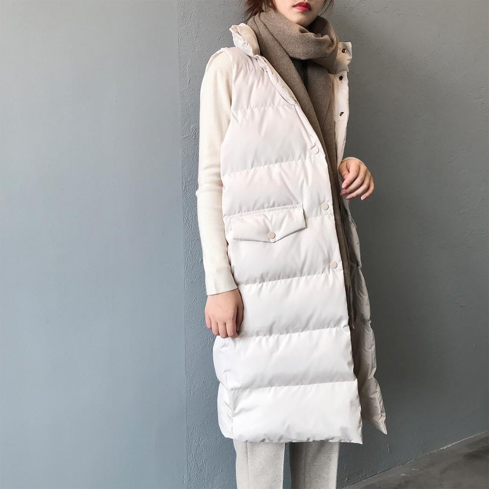 Long Vest Jacket Autumn Winter Coat Warm Women Parkas Solid Sleeveless Cotton-padded Coats Bread Parka 3 Colors 210421