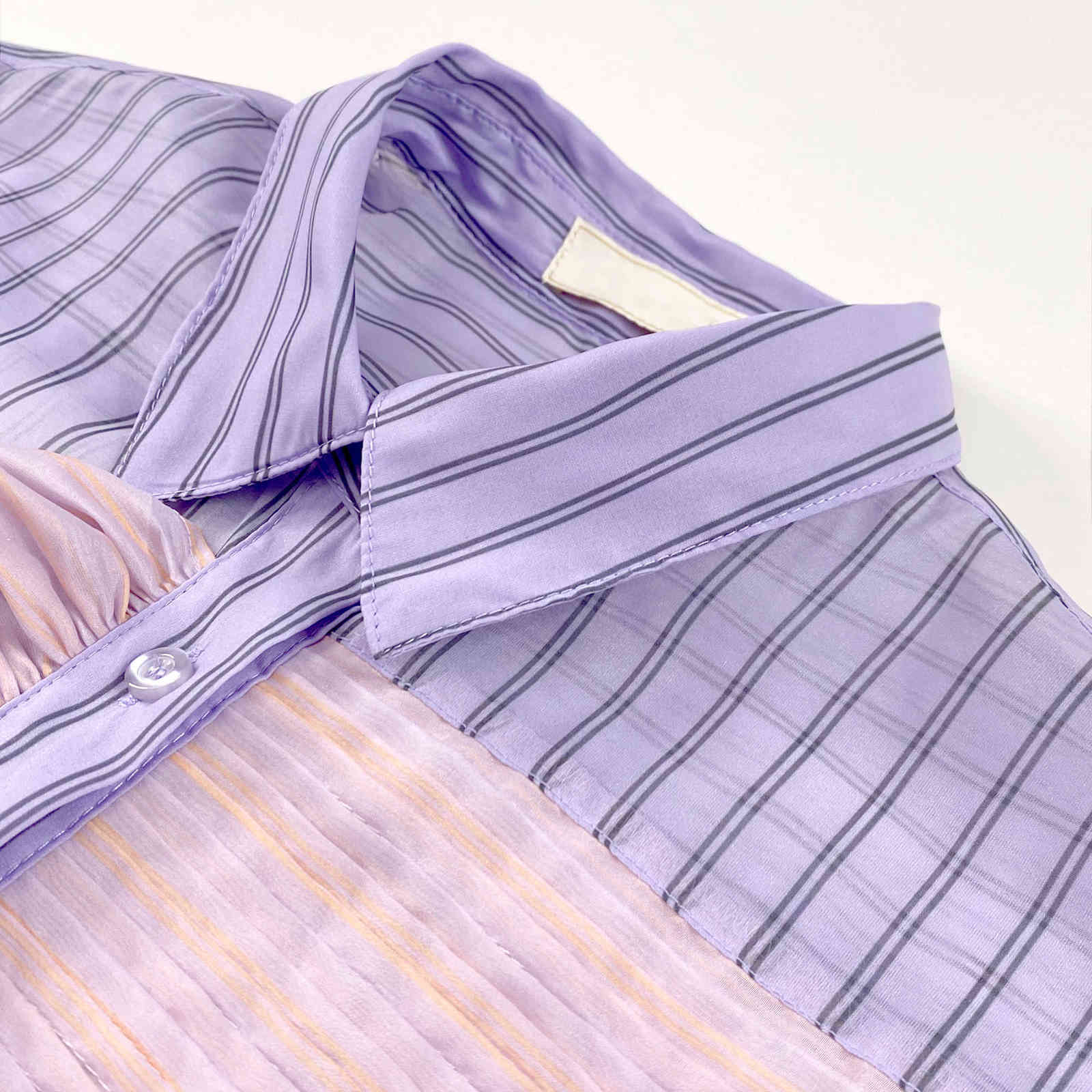 VANOVICH Spring Summer Fashion Three-dimensional Lotus Leaf Lace Stitching Contrast Striped Long Sleeve Blouse Women 210615Z