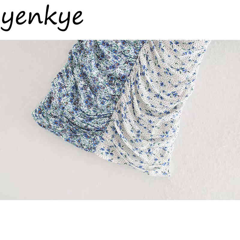 Summer Women Vintage Patchwork Floral Print Dress Sexy V Neck Short Sleeve Draped Bodycon Chiffon Dress mini vestidos 210515