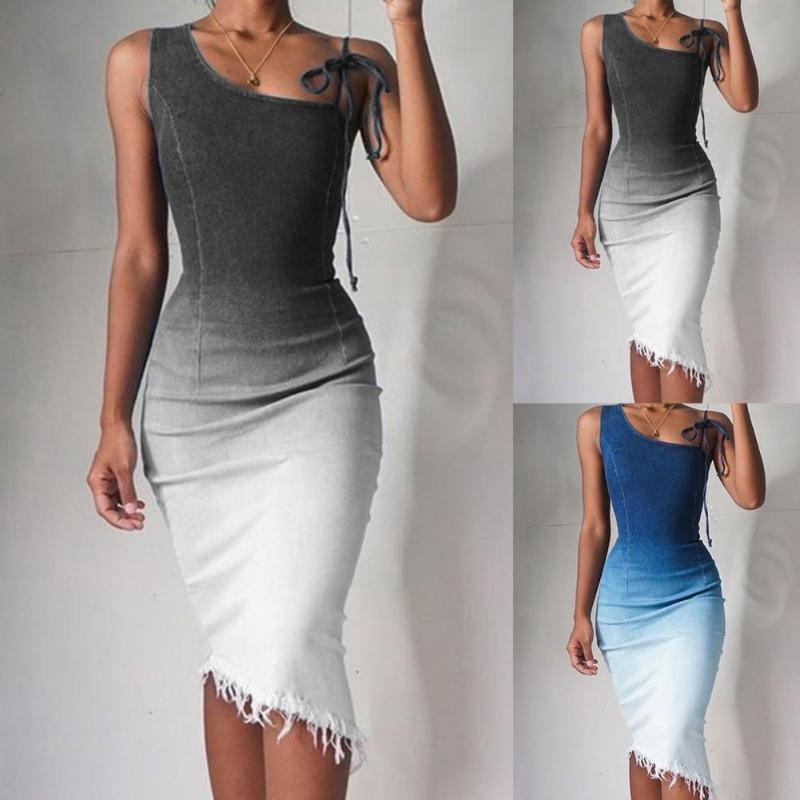 Casual Dresses 2021 Sexy Bodycon Dress Gradient Color Single Shoulder Women Sleeveless Irregular Hem Lace-up For Summer Dating, Grey
Casual Dresses 2021 Sexy Bodycon Dress Gradient Color Single Shoulder Women Sleeveless Irregular Hem Lace-up For Summer Dating, Grey