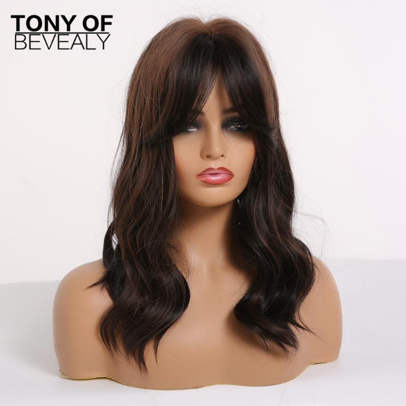 Synthetic Wigs Long Wavy With Bangs Platinum Blonde Ombre Hair For Afro Women Cosplay Natural Daily Heat Resistant