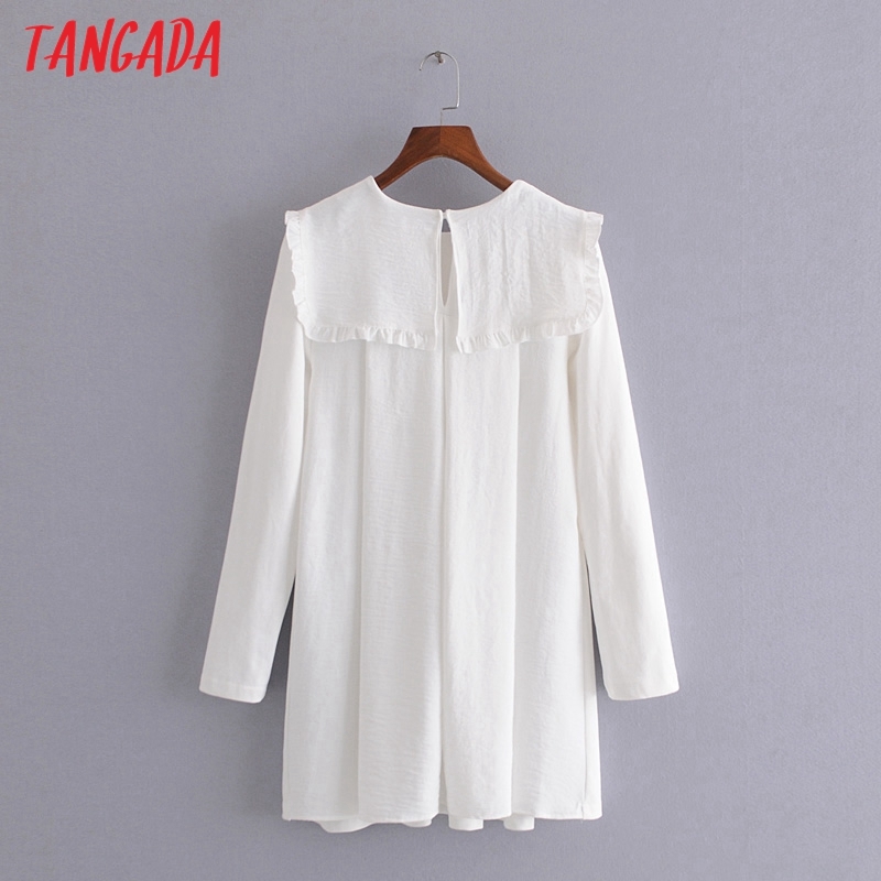 Fashion Women Oversized Collar White Shirt Long Sleeve High Street Ladies Mini Dress 3H52 210416