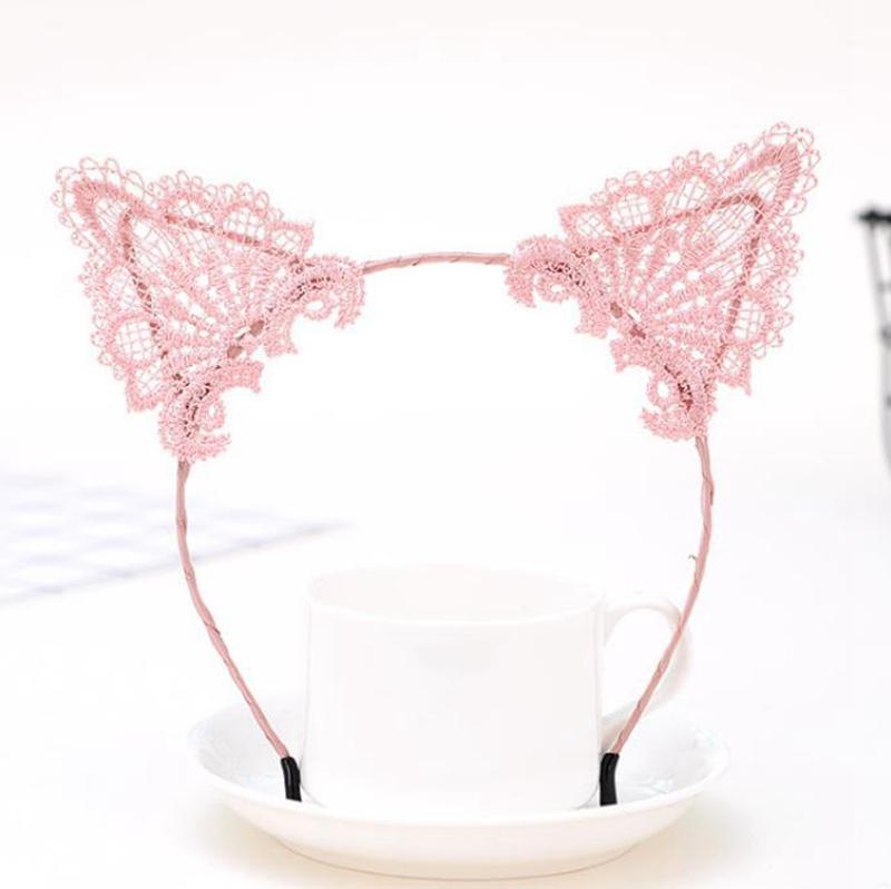 2022 new Lace Headband Cat Ear Girls Head Hoops Elastic Hair Band Wedding Party Photography Style Headwear Women Accessories 9 Colors