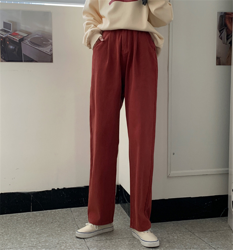 OL Elegant High Waist Straight Pants Women Spring Autumn Solid Work Washed Cotton Casual Female Trousers 210421